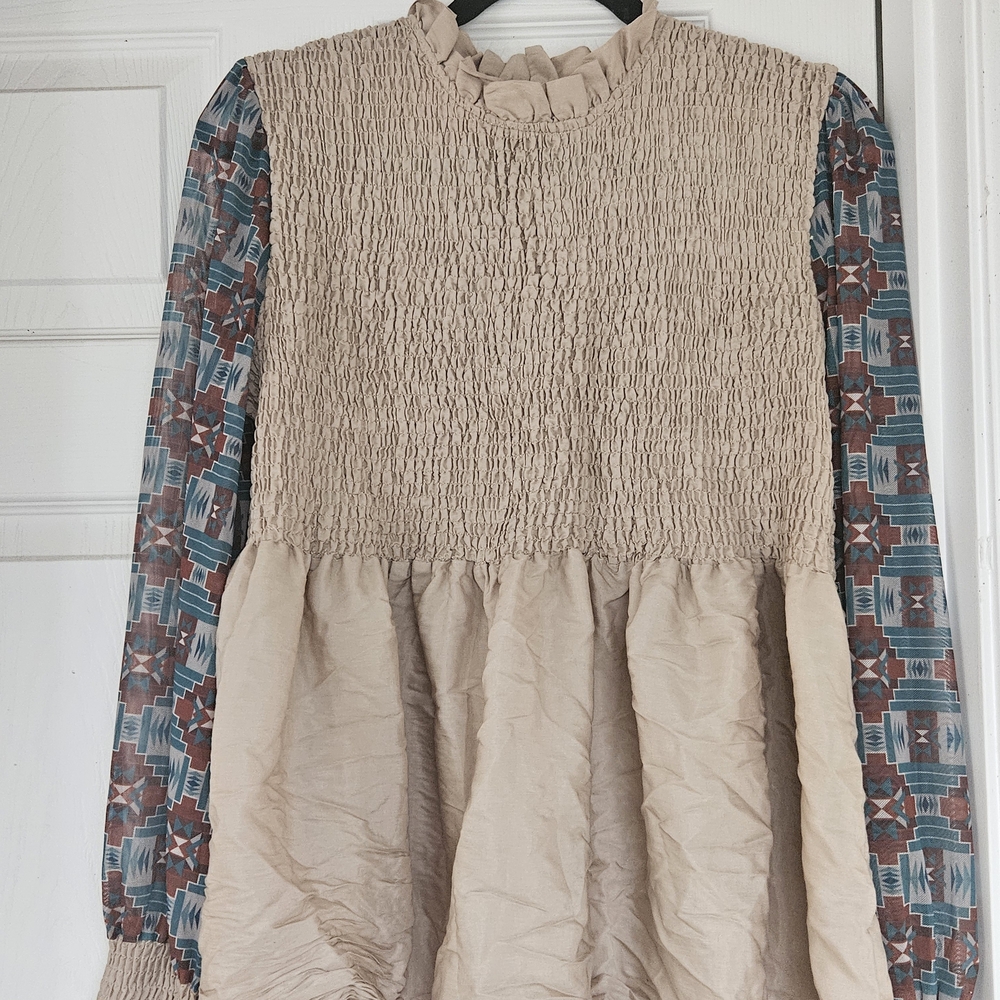 TWO FLY CO AZTEC AND BEIGE SHIRT